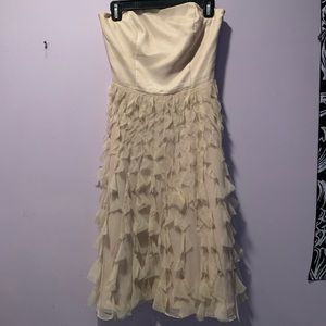 Below the knee tan strapless dress